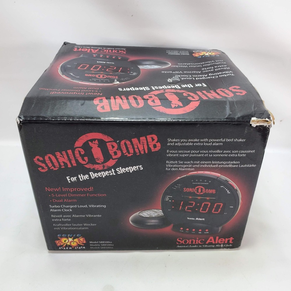 Sonic Alert Sonic Bomb Alarm Clock Black Red SBB500ss Extra Loud Bed Shaker NEW